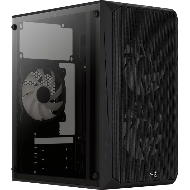 PC-behuizing AEROCOOL CS107V2 Mini Tower — zwart, microATX/Mini-ITX, 2x120mm ventilatoren, 1x3,5 inch + 2x2,5 inch vakken