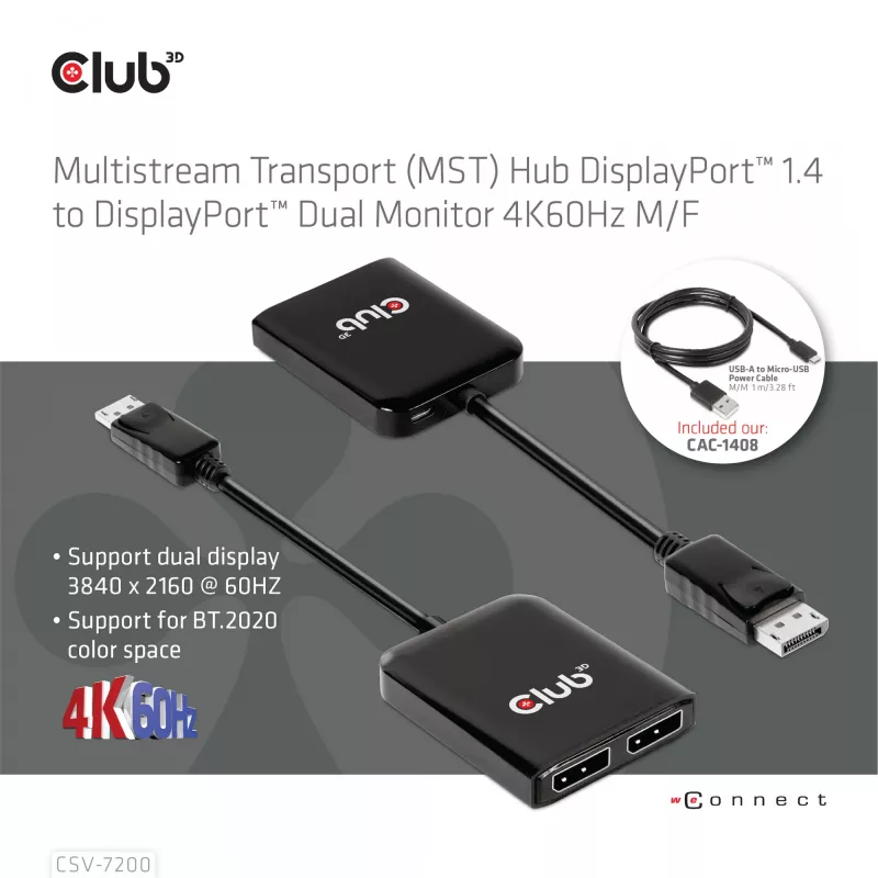 MST-hub DisplayPort 1.4 naar DisplayPort + HDMI 4K60Hz CLUB3D CSV-7220