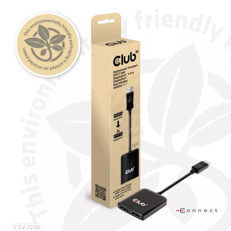 MST-hub DisplayPort 1.4 naar DisplayPort + HDMI 4K60Hz CLUB3D CSV-7220