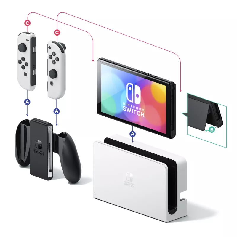 Nintendo Switch OLED, Nintendo Switch, NVIDIA Custom Tegra, wit, analoog / digitaal, home-knop, aan-/uitknop, knoppen