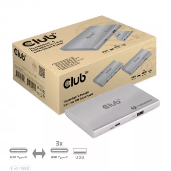 CLUB3D gecertificeerde Thunderbolt™4 draagbare 5-in-1 hub met Smart Power