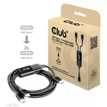 CLUB3D USB Type-C Y-oplaadkabel naar 2x USB Type-C, max. 100W, 1,83m/6ft M/M