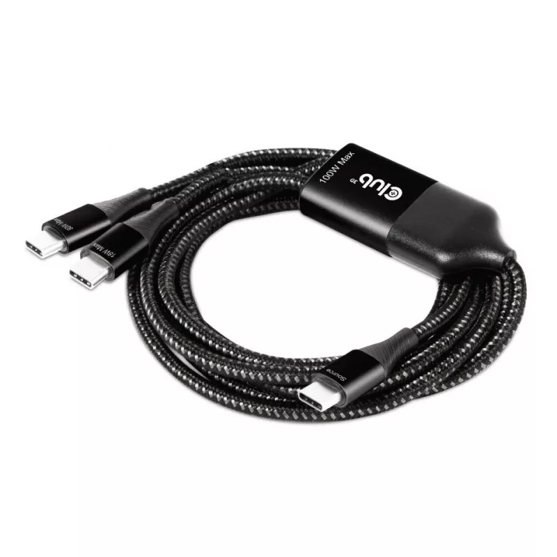 CLUB3D USB Type-C Y-oplaadkabel naar 2x USB Type-C, max. 100W, 1,83m/6ft M/M