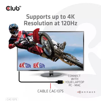 CLUB3D Ultra High Speed HDMI™ gecertificeerde kabel 4K120Hz 8K60Hz 48Gbps M/M 5m/16.4ft