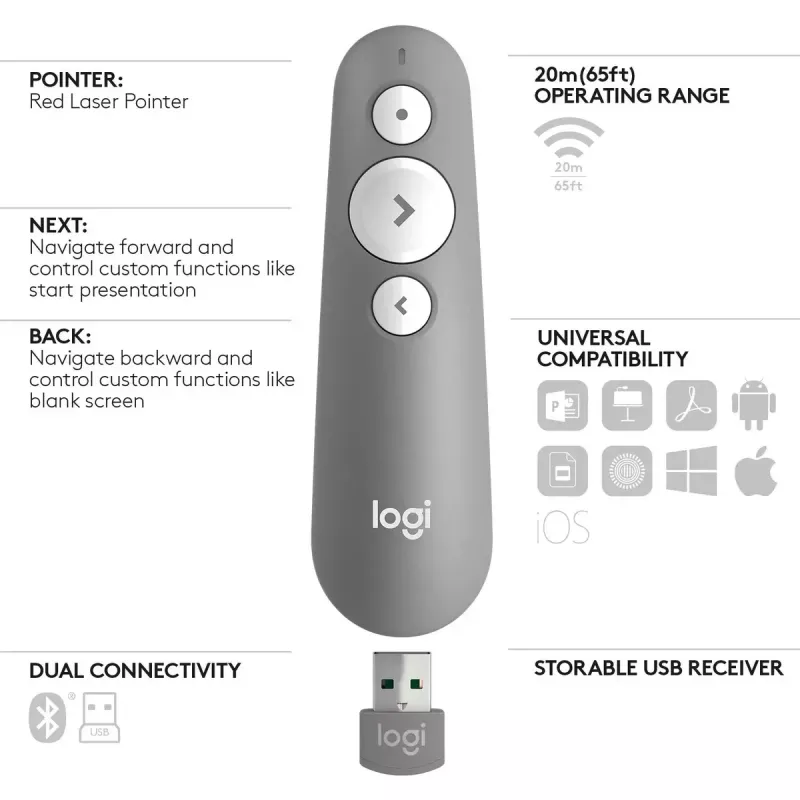 LOGITECH R500 laser presentatieafstandsbediening grijs