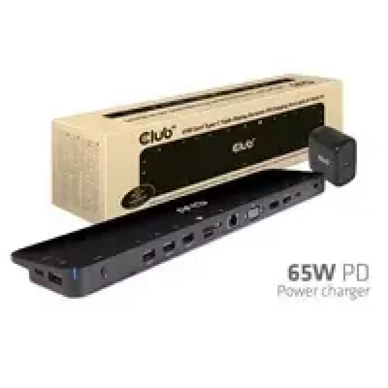 CLUB3D universele USB Gen1 Type-C triple display dynamic PD charging dock met 65 watt voeding (VGA, HDMI, DP, ETHERNET)