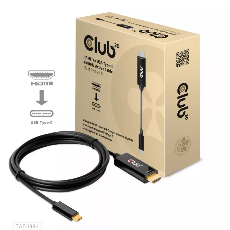 CLUB3D HDMI naar USB Type-C 4K60Hz actieve kabel M/M 1,8 m/6 ft