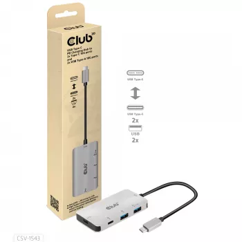 CLUB3D USB Gen2 Type-C PD-laadhub naar 2x Type-C 10G-poorten en 2x USB Type-A 10G-poorten