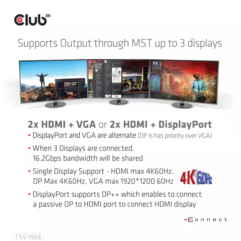 Dockingstation CLUB3D CSV-1568 metalen behuizing USB Gen2 Type-C USB Gen2 Type-A HDMI DP VGA RJ45 120W