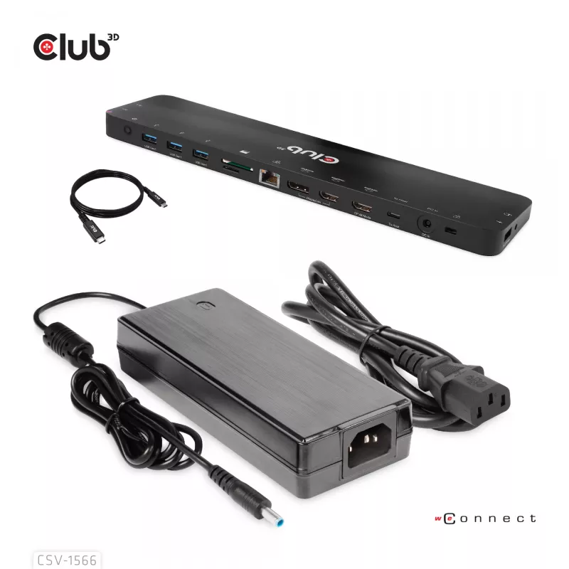 CLUB3D USB Gen1 Type-C triple display DP Alt Mode Displaylink dynamic PD charging dock met 120-watt voeding