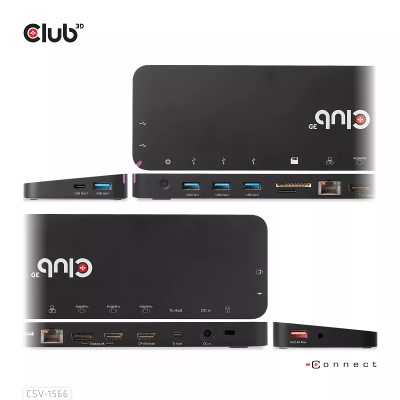 CLUB3D USB Gen1 Type-C triple display DP Alt Mode Displaylink dynamic PD charging dock met 120-watt voeding