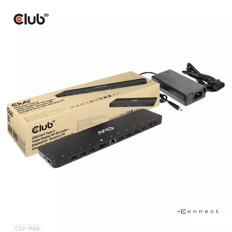 CLUB3D USB Gen1 Type-C triple display DP Alt Mode Displaylink dynamic PD charging dock met 120-watt voeding