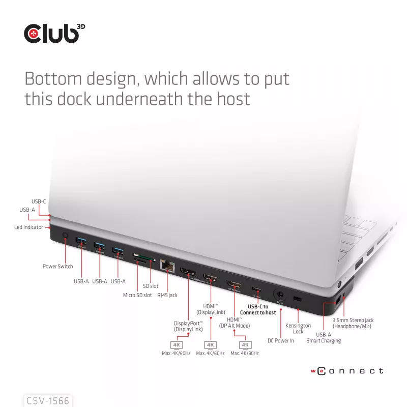 CLUB3D USB Gen1 Type-C triple display DP Alt Mode Displaylink dynamic PD charging dock met 120-watt voeding