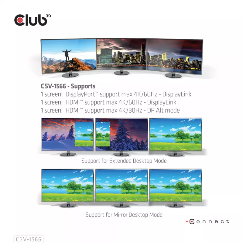 CLUB3D USB Gen1 Type-C triple display DP Alt Mode Displaylink dynamic PD charging dock met 120-watt voeding