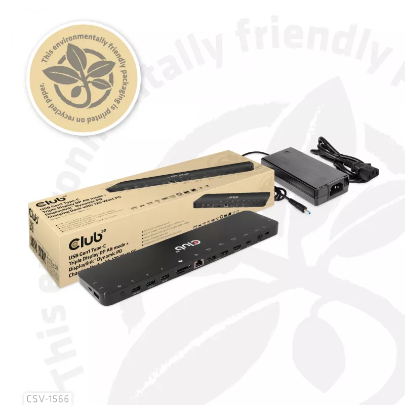 CLUB3D USB Gen1 Type-C triple display DP Alt Mode Displaylink dynamic PD charging dock met 120-watt voeding