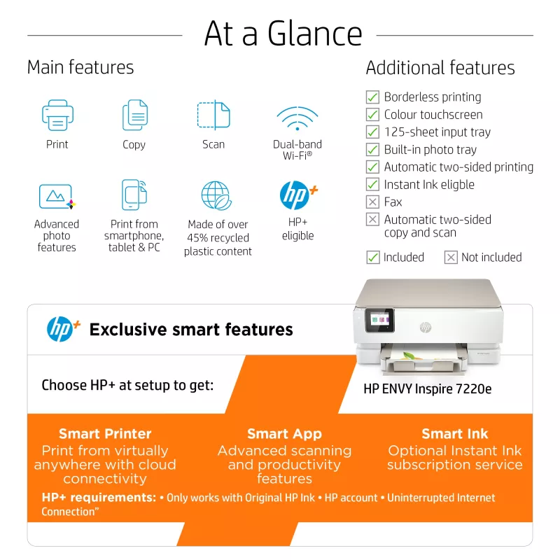 HP ENVY Inspire 7220e draadloze all-in-one kleurenprinter, Instant Ink; kopiëren, scannen