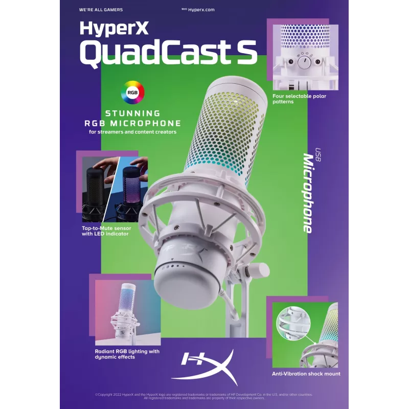 HyperX QuadCast S - USB-microfoon (zwart-grijs) - RGB-verlichting