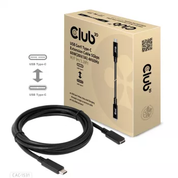 USB Gen1 Type-C verlengkabel CLUB3D CAC-1531, 1 m, USB-C stekker naar 2× USB-C bus, 5 Gbps, 60 W PD, 4K@60Hz