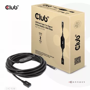 Club 3D CAC-1538 USB-C naar USB-A actieve kabel, USB 3.2 Gen1 5 Gbps, male/female, 10 m, zwart