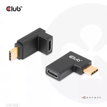 USB Type-C Gen2 haakse adapterset, 2 stuks CLUB3D CAC-1528 — USB-C naar USB-C, ondersteunt 4K@120Hz