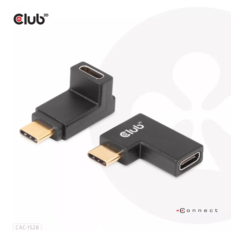 USB Type-C Gen2 haakse adapterset, 2 stuks CLUB3D CAC-1528 — USB-C naar USB-C, ondersteunt 4K@120Hz