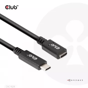 CLUB3D USB Gen1 Type-C verlengkabel 5 Gbit/s 60 W (20 V/3 A) 4K60Hz M/F 2 m/6,56 ft