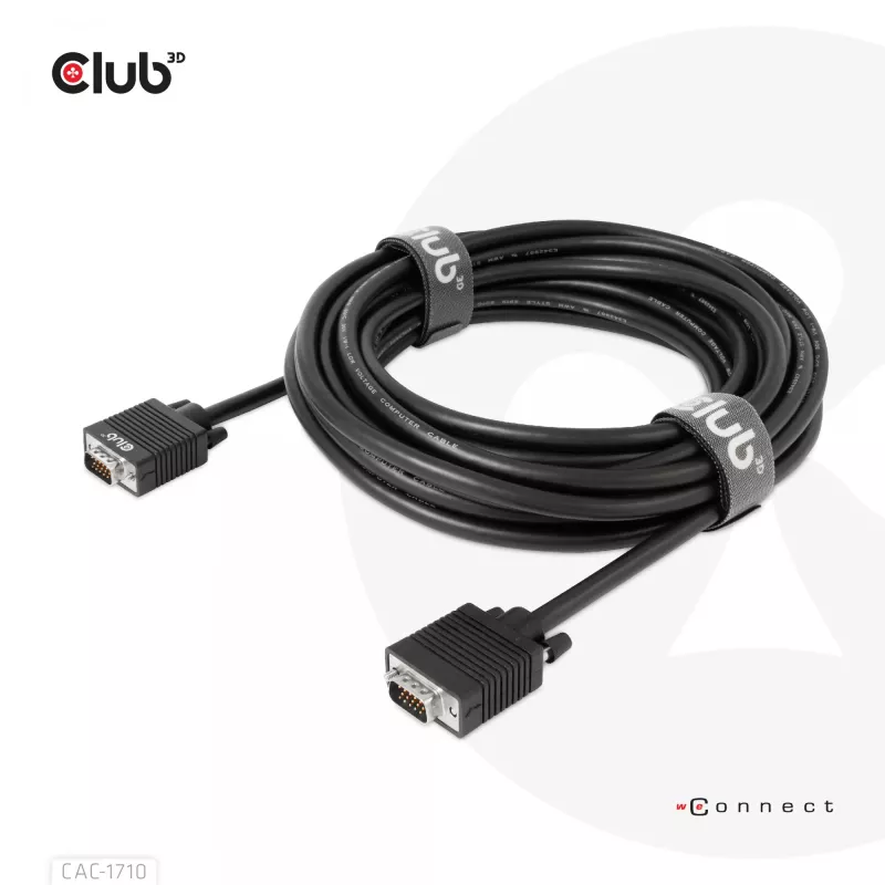 Club 3D CAC-1710 VGA-kabel HD-15 male/male, bidirectioneel, 10 m, 1080p, zwart