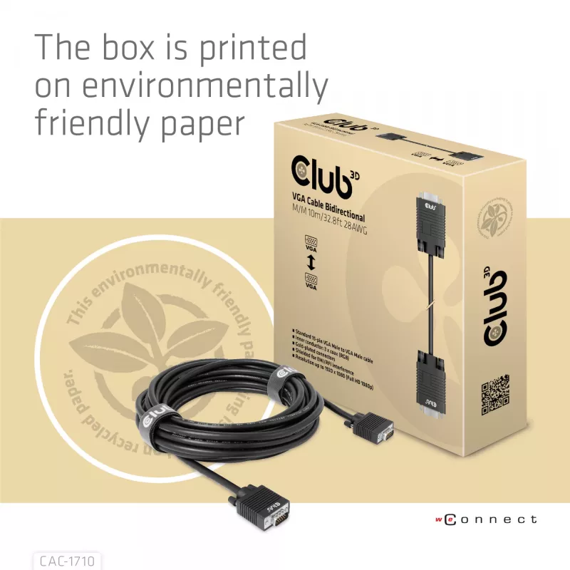 Club 3D CAC-1710 VGA-kabel HD-15 male/male, bidirectioneel, 10 m, 1080p, zwart