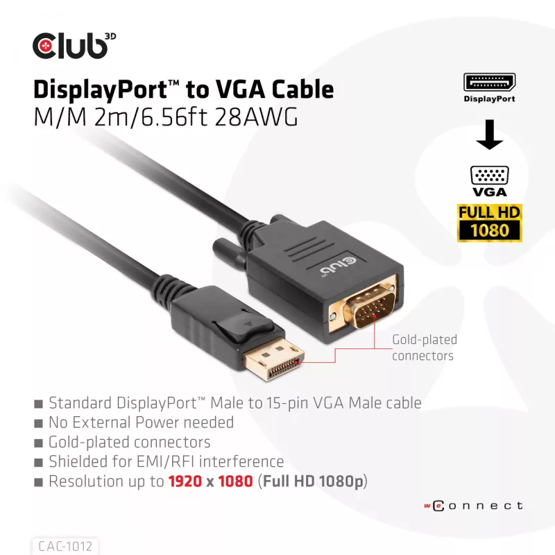 DisplayPort naar VGA-kabel M/M CLUB3D CAC-1012 2m