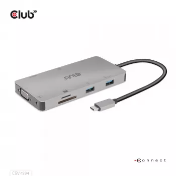 CLUB3D USB Gen1 Type-C 9-in-1-hub met HDMI, VGA, 2x USB Gen1 Type-A, RJ45, SD/Micro SD-kaartsleuven en USB Gen1 Type-C-bus