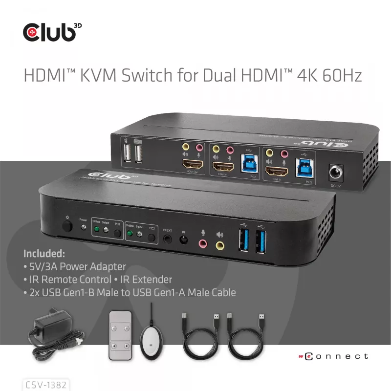 KVM-switch CLUB3D CSV-1382 dual HDMI 4K 60Hz USB