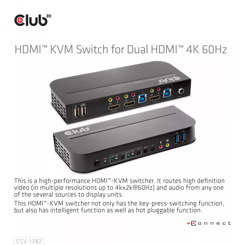 KVM-switch CLUB3D CSV-1382 dual HDMI 4K 60Hz USB
