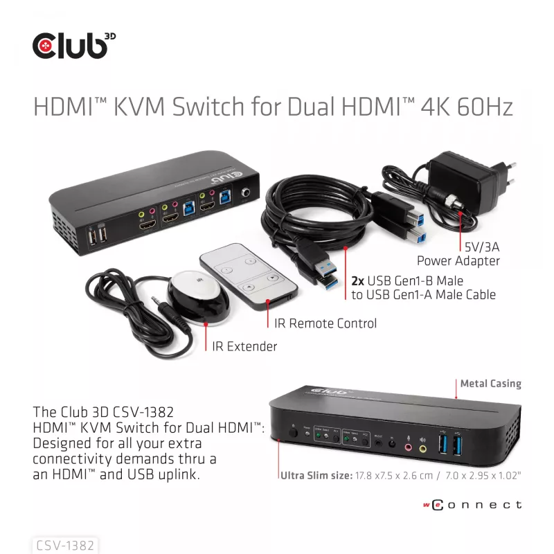 KVM-switch CLUB3D CSV-1382 dual HDMI 4K 60Hz USB