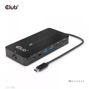 CLUB3D Type-C 7-in-1 hub met 2x HDMI, 2x USB Gen1 Type-A, 1x RJ45, 1x 3,5 mm audio, 1x USB Gen1 Type-C 100W bus