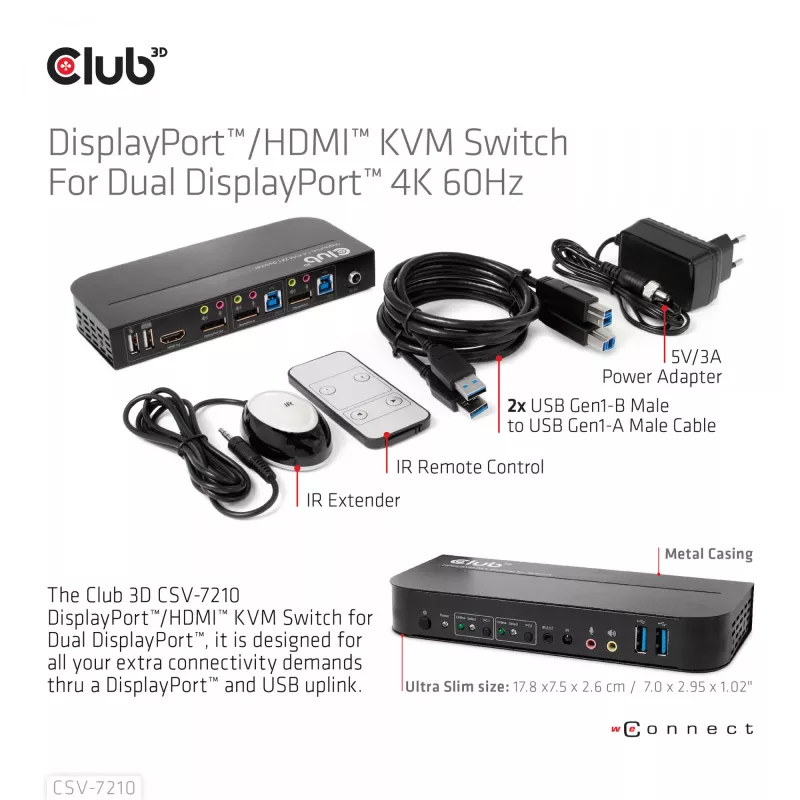 CLUB3D DisplayPort/HDMI KVM-switch voor dual DisplayPort 4K 60Hz