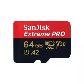 MicroSDXC flashgeheugen SANDISK Extreme PRO 64GB UHS‑I U3 V30 A2, lezen 200 MB/s, schrijven 90–140 MB/s, inclusief SD-adapter