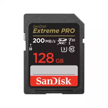 SDXC-flashgeheugenkaart SANDISK Extreme PRO 128 GB UHS-I U3 V30 — 200 MB/s lezen, 90 MB/s schrijven, Class 10