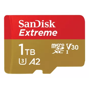 SanDisk Extreme microSDXC 1TB geheugenkaart + SD-adapter, leessnelheid 190 MB/s, schrijfsnelheid 130 MB/s, A2, C10, V30, UHS-I U3
