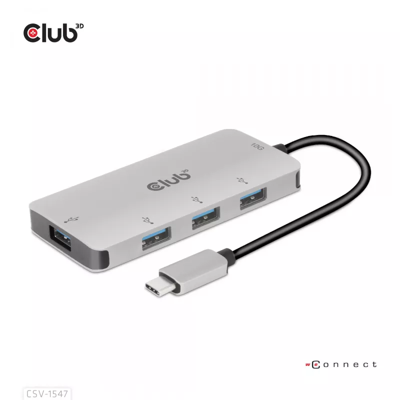 CLUB3D 4-poorts USB-A hub voor USB-C – 10 Gbps snelle overdracht
