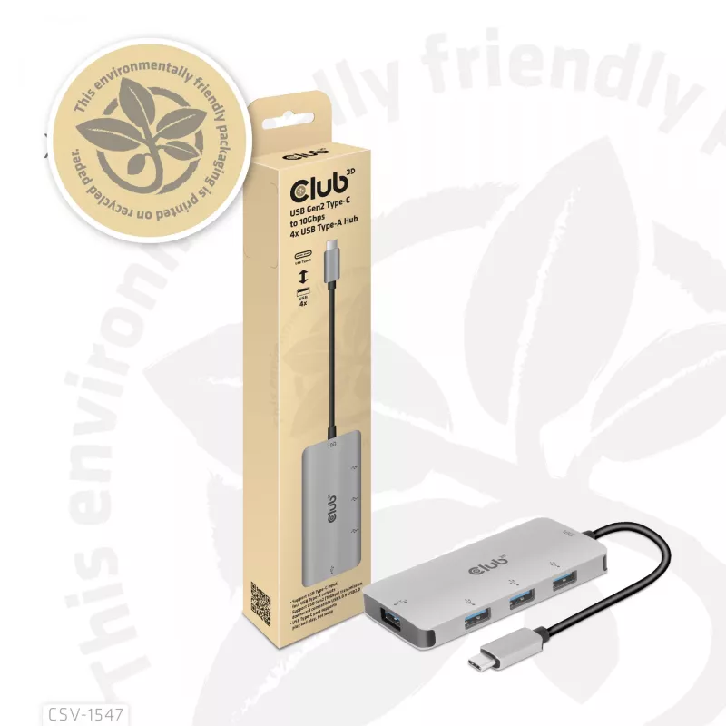 CLUB3D 4-poorts USB-A hub voor USB-C – 10 Gbps snelle overdracht
