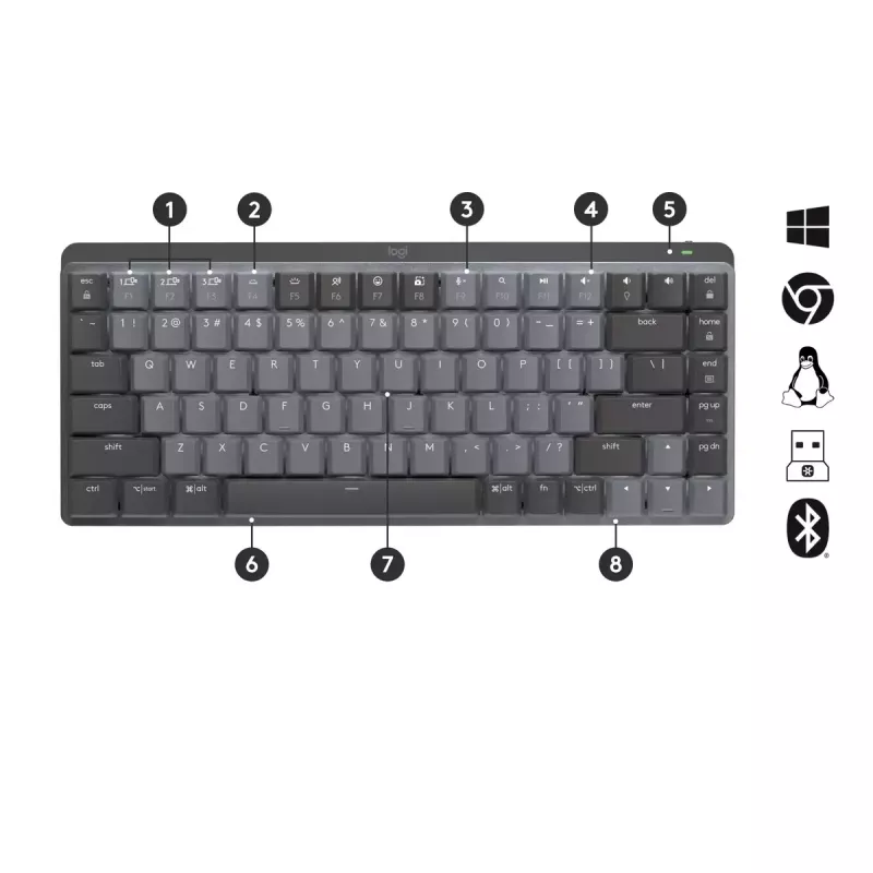 LOGITECH Mx Mechanical Mini Minimalist draadloos verlicht toetsenbord - Graphite Tactile Quiet Qwerty US/Int'l