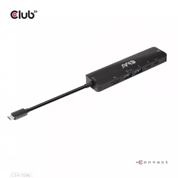 CLUB3D USB Gen1 Type-C, 6-in-1 hub met HDMI 8K30Hz, 2xUSB Type-A, RJ45 en 2xUSB Type-C, data- en PD-laden 100 watt