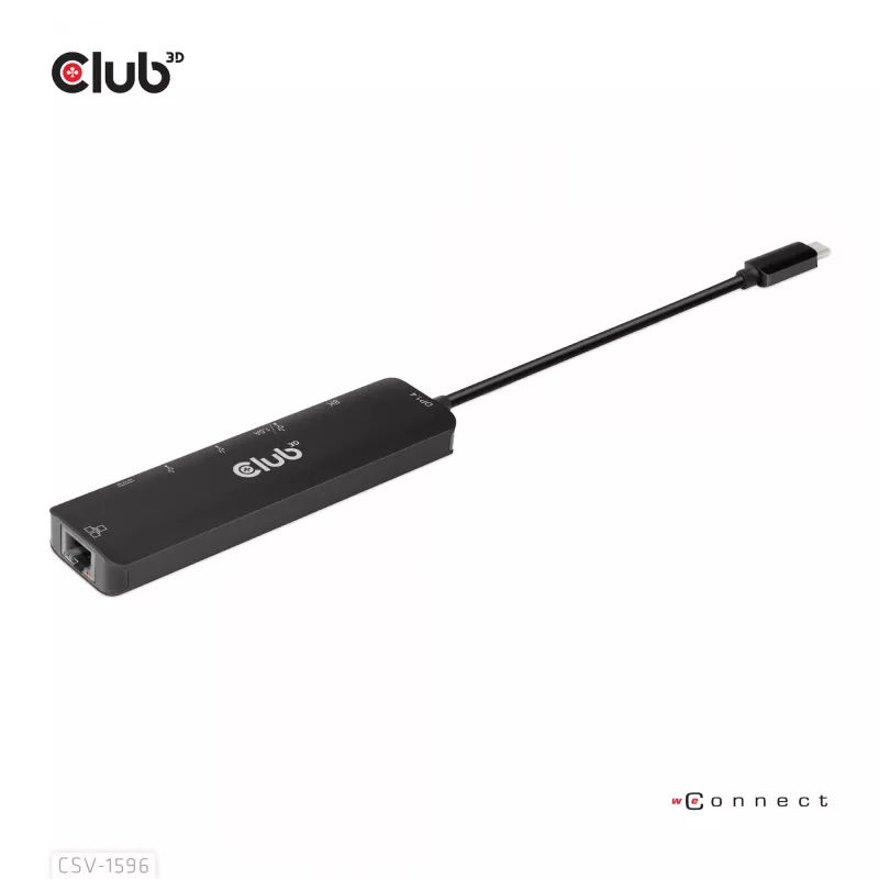 CLUB3D USB Gen1 Type-C, 6-in-1 hub met HDMI 8K30Hz, 2xUSB Type-A, RJ45 en 2xUSB Type-C, data- en PD-laden 100 watt