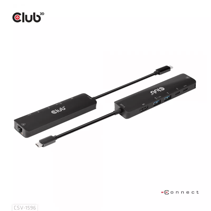 CLUB3D USB Gen1 Type-C, 6-in-1 hub met HDMI 8K30Hz, 2xUSB Type-A, RJ45 en 2xUSB Type-C, data- en PD-laden 100 watt