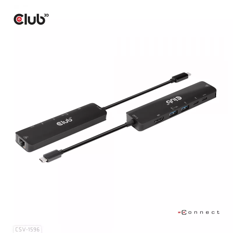 CLUB3D USB Gen1 Type-C, 6-in-1 hub met HDMI 8K30Hz, 2xUSB Type-A, RJ45 en 2xUSB Type-C, data- en PD-laden 100 watt