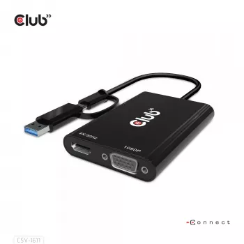 CLUB3D USB Gen1 Type-C/-A naar dual HDMI (4K/30Hz) / VGA (1080/60Hz)