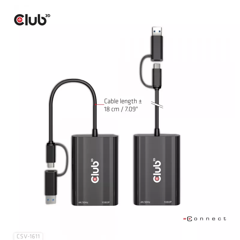 CLUB3D USB Gen1 Type-C/-A naar dual HDMI (4K/30Hz) / VGA (1080/60Hz)