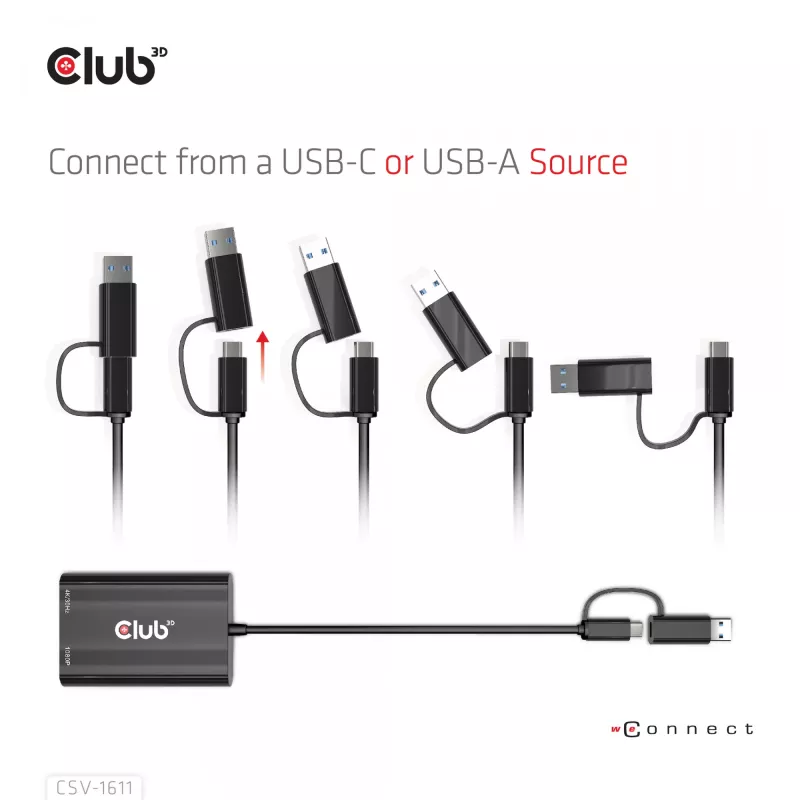 CLUB3D USB Gen1 Type-C/-A naar dual HDMI (4K/30Hz) / VGA (1080/60Hz)