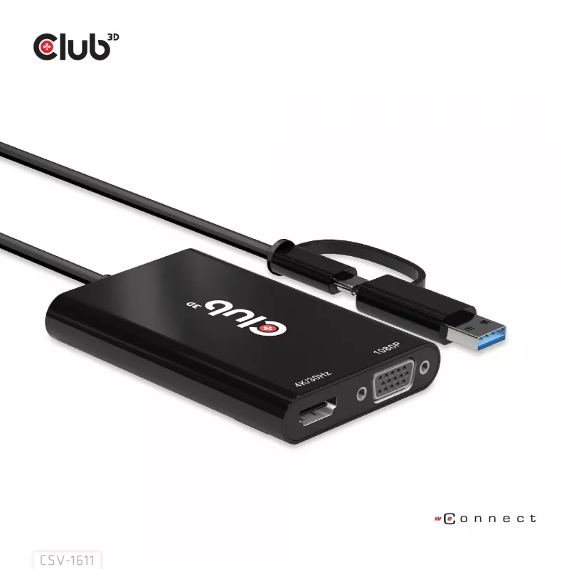 CLUB3D USB Gen1 Type-C/-A naar dual HDMI (4K/30Hz) / VGA (1080/60Hz)