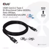 CLUB3D USB4 Gen2x2 Type-C bidirectionele kabel 4K60Hz, data 20Gbps, PD 240W(48V/5A) EPR M/M 2m